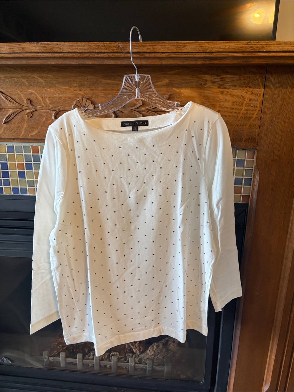 Preston & York Cream Long-Sleeve Dot-Print Tee